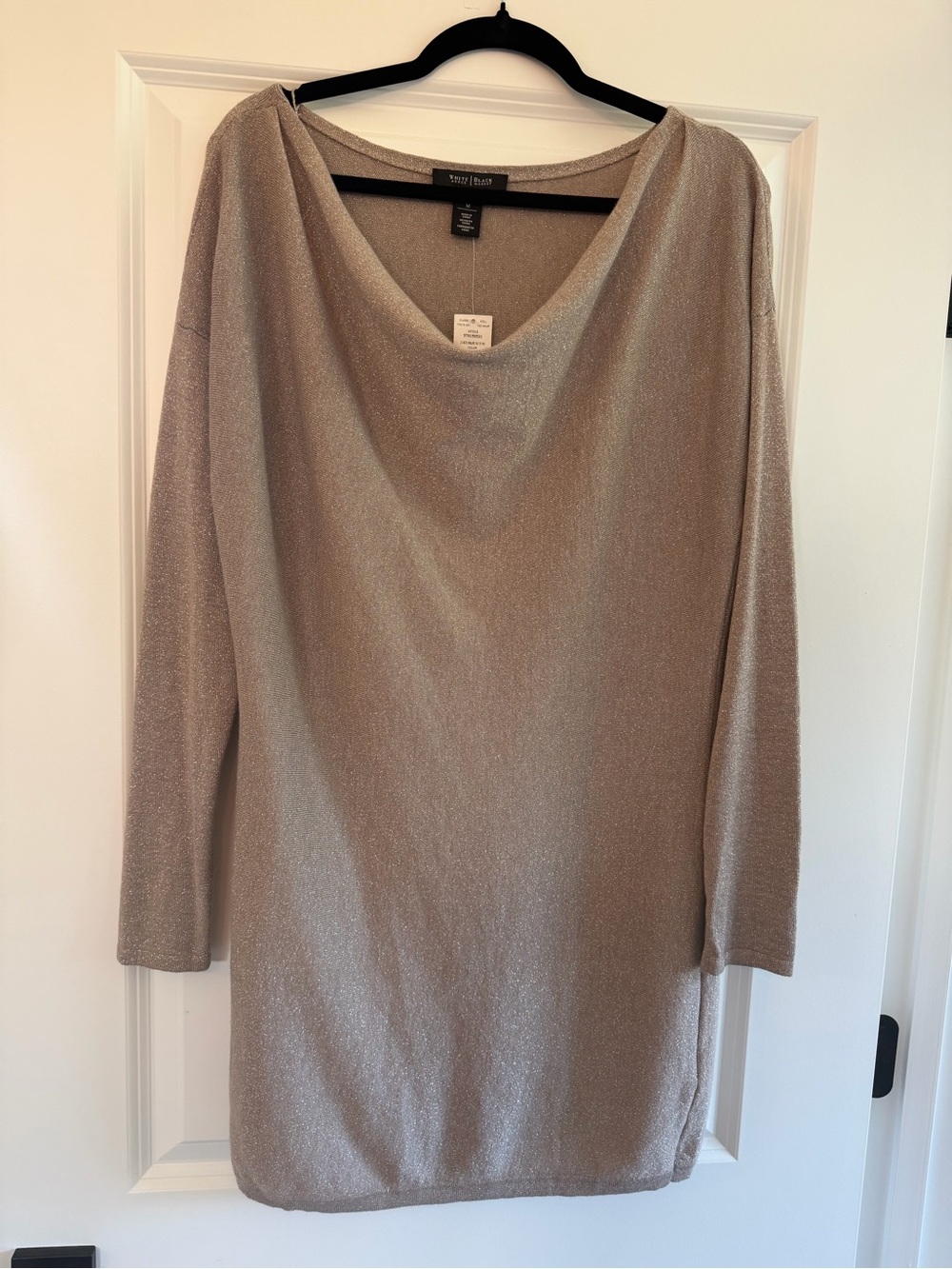 White House Black Market Metallic Taupe Cowl Neck Sweater